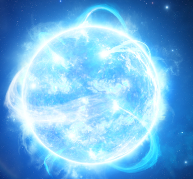Étoile bleue brillante illuminant l'univers